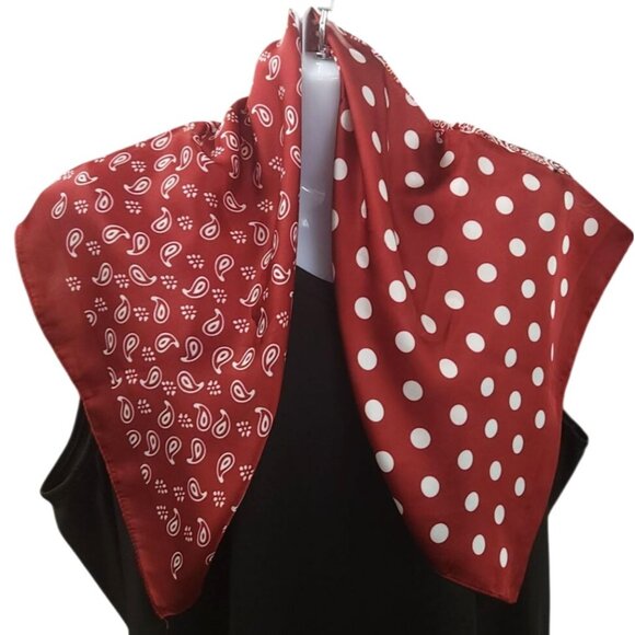 Red Patchwork Paisley Polka Dot Handkerchief Bandana 20" Retro Scarf Square - Picture 10 of 13